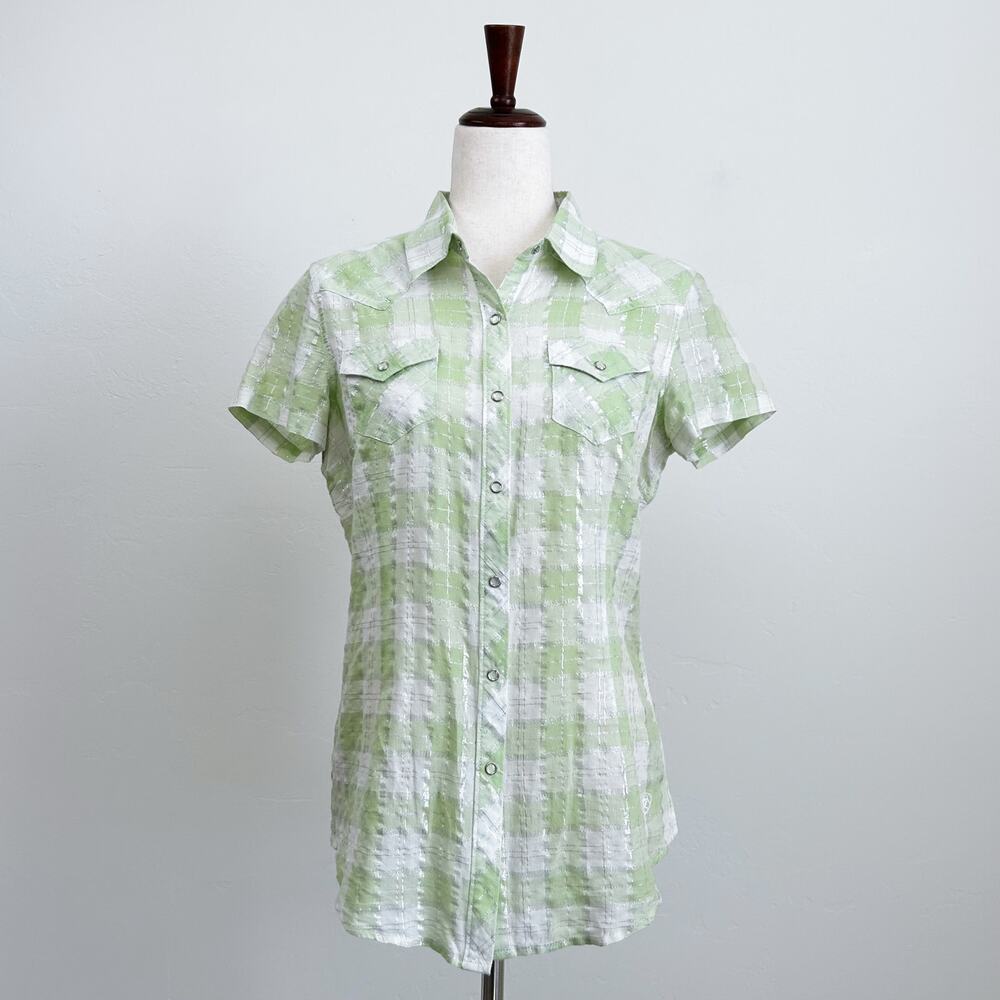 Ariat Women's Pale Green & White Short Sleeve Button-Front Shirt